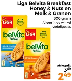 Trekpleister Liga Belvita Breakfast Honey & Nuts en Melk & Granen aanbieding