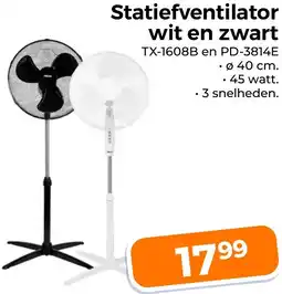 Trekpleister Statiefventilator wit en zwart TX-1608B en PD-3814E aanbieding