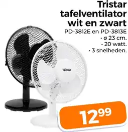 Trekpleister Tristar tafelventilator wit en zwart PD-3812E en PD-3813E aanbieding