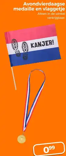 Trekpleister Avondvierdaagse medaille en vlaggetje aanbieding