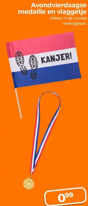 Trekpleister Avondvierdaagse medaille en vlaggetje aanbieding