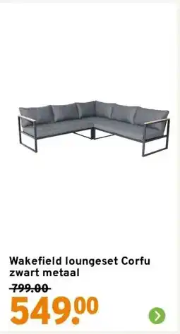 GAMMA Wakefield loungeset Corfu zwart metaal aanbieding