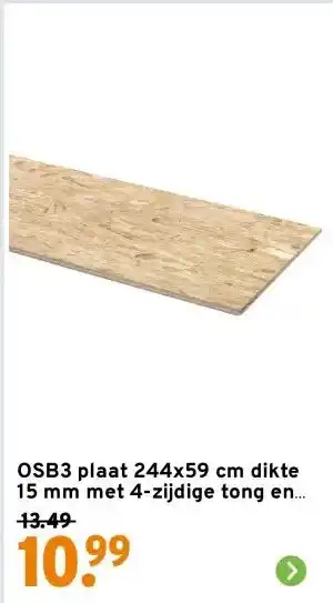 GAMMA OSB3 plaat 244x59 cm dikte 15 mm met 4-zijdige tong en groef aanbieding