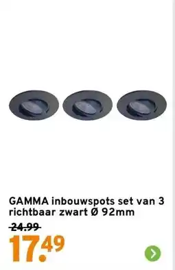 GAMMA GAMMA inbouwspots set van 3 richtbaar zwart Ø 92mm aanbieding