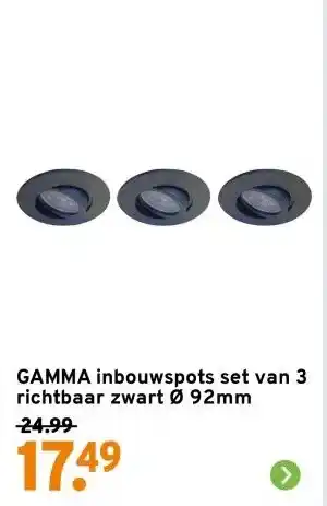 GAMMA GAMMA inbouwspots set van 3 richtbaar zwart Ø 92mm aanbieding