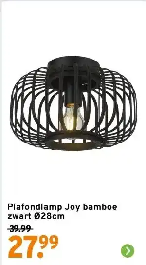 GAMMA Plafondlamp Joy bamboe zwart Ø28cm aanbieding