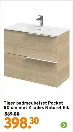 GAMMA Tiger badmeubelset Pocket 80 cm met 2 lades Naturel Eik aanbieding