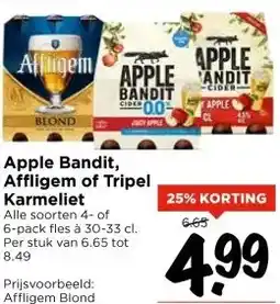 Vomar Voordeelmarkt Apple Bandit, Affligem of Tripel Karmeliet aanbieding