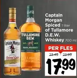 Vomar Voordeelmarkt Captain Morgan Spiced 1 liter of Tullamore D.E.W. Whiskey 700 ml aanbieding