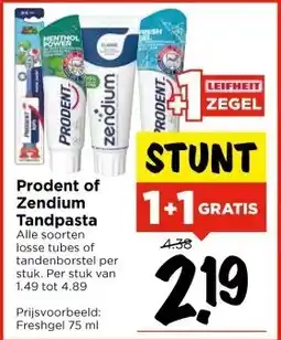 Vomar Voordeelmarkt Prodent of Zendium Tandpasta aanbieding