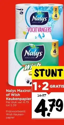 Vomar Voordeelmarkt Nalys Maxirol of Wish Keukenpapier aanbieding