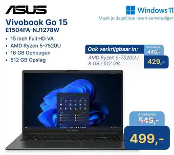 Levix Computershop ASUS Vivobook Go 15 E1504FA-NJ1278W aanbieding