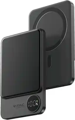 Bol.com V-tac VT-50005 Powerbank - snellader - 5.000 mAh - Draadloos opladen - Magnetisch - Grijs aanbieding