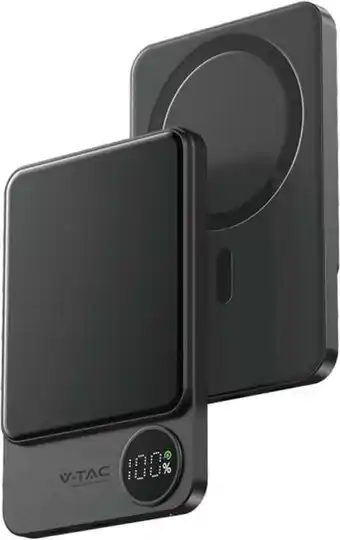 Bol.com V-tac VT-50005 Powerbank - snellader - 5.000 mAh - Draadloos opladen - Magnetisch - Grijs aanbieding