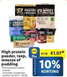 Lidl High protein poeder, reep, mousse of pudding aanbieding