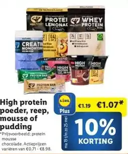 Lidl High protein poeder, reep, mousse of pudding aanbieding