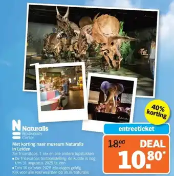 Albert Heijn Met korting naar museum Naturalis in Leiden aanbieding