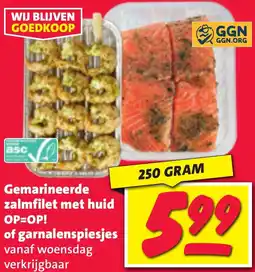 Nettorama Gemarineerde zalmfilet met huid of garnalenspiesjes aanbieding