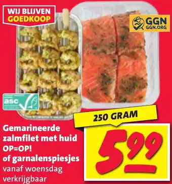 Nettorama Gemarineerde zalmfilet met huid of garnalenspiesjes aanbieding