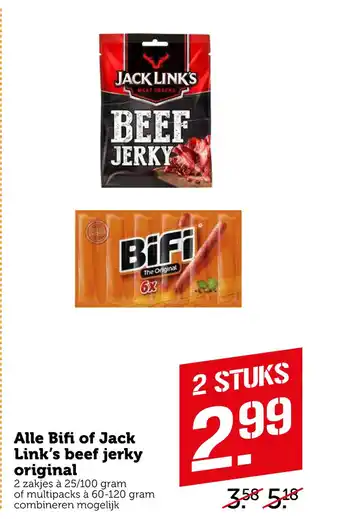 Coop Alle bifi of jack link's beef jerky original aanbieding