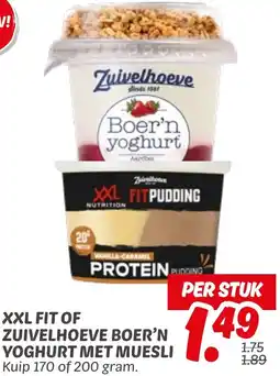 Dekamarkt XXL fit of zuivelhoeve boer'n yoghurt met muesli aanbieding