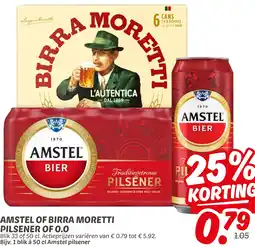 Dekamarkt Amstel of birra moretti pilsener of 0.0 aanbieding
