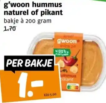 Poiesz G'woon hummus naturel of pikant aanbieding