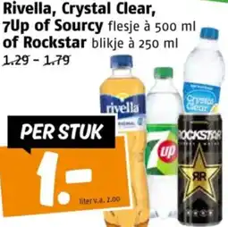 Poiesz Rivella, Crystal Clear, 7Up of Sourcy of Rockstar aanbieding