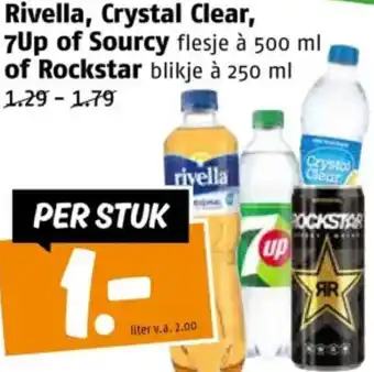 Poiesz Rivella, Crystal Clear, 7Up of Sourcy of Rockstar aanbieding