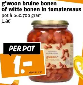 Poiesz G'woon bruine bonen of witte bonen in tomatensaus aanbieding