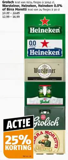 Poiesz Grolsch , Warsteiner, Heineken, Heineken 0.0% of Birra Moretti aanbieding