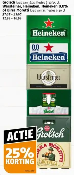 Poiesz Grolsch , Warsteiner, Heineken, Heineken 0.0% of Birra Moretti aanbieding