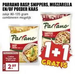 MCD Supermarkt PARRANO RASP, SNIPPERS, MOZZARELLA EN/OF POEDER KAAS aanbieding