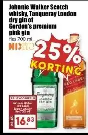 MCD Supermarkt Johnnie Walker Scotch whisky, Tanqueray London dry gin of Gordon's premium pink gin aanbieding