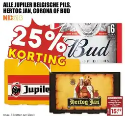 MCD Supermarkt ALLE JUPILER BELGISCHE PILS, HERTOG JAN, CORONA OF BUD aanbieding