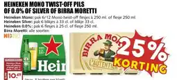 MCD Supermarkt HEINEKEN MONO TWIST-OFF PILS OF 0.0% OF SILVER OF BIRRA MORETTI aanbieding