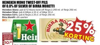 MCD Supermarkt HEINEKEN MONO TWIST-OFF PILS OF 0.0% OF SILVER OF BIRRA MORETTI aanbieding