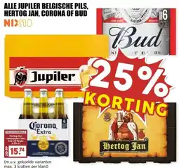 MCD Supermarkt ALLE JUPILER BELGISCHE PILS, HERTOG JAN, CORONA OF BUD aanbieding