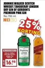 MCD Supermarkt JOHNNIE WALKER SCOTCH WHISKY. TANQUERAY LONDON DRY GIN OF GORDON'S PREMIUM PINK GIN aanbieding