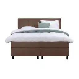 Leen Bakker Boxspring Liv geblokt - bruin - 140x200 cm - ronde poot aanbieding
