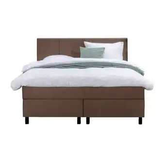 Leen Bakker Boxspring Liv geblokt - bruin - 140x200 cm - ronde poot aanbieding