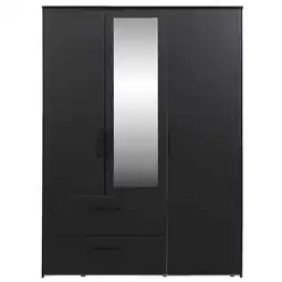 Leen Bakker Kledingkast Orleans 3 deurs - zwart - 201x145x58 cm aanbieding