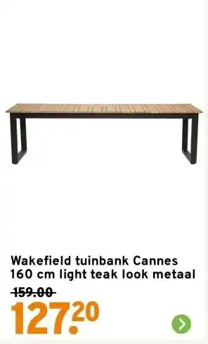 GAMMA Wakefield tuinbank Cannes 160 cm light teak look metaal aanbieding
