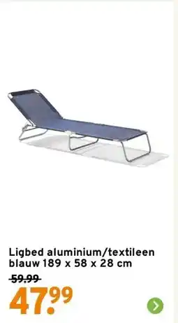 GAMMA Ligbed aluminium/textileen blauw 189 x 58 x 28 cm aanbieding