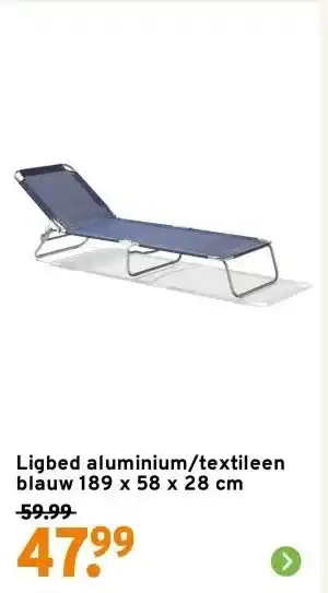 GAMMA Ligbed aluminium/textileen blauw 189 x 58 x 28 cm aanbieding