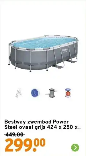 GAMMA Bestway zwembad Power Steel ovaal grijs 424 x 250 x 100 cm met pomp aanbieding