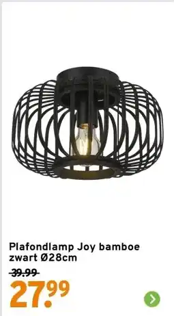 GAMMA Plafondlamp Joy bamboe zwart Ø28cm aanbieding