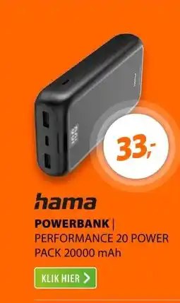 Expert Hama Performance 20 Power Pack 20000 mAh 3 Outputs:USB-C 2x USB-A Antraciet aanbieding