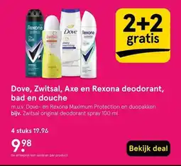 Etos Dove, Zwitsal, Axe en Rexona deodorant, bad en douche aanbieding
