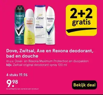 Etos Dove, Zwitsal, Axe en Rexona deodorant, bad en douche aanbieding